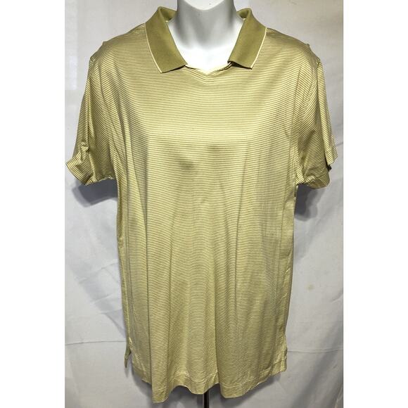 NWOT OuterBanks Polo Top L Green Stripe V-neck Collar Short Sleeve Sports Preppy - Picture 1 of 6